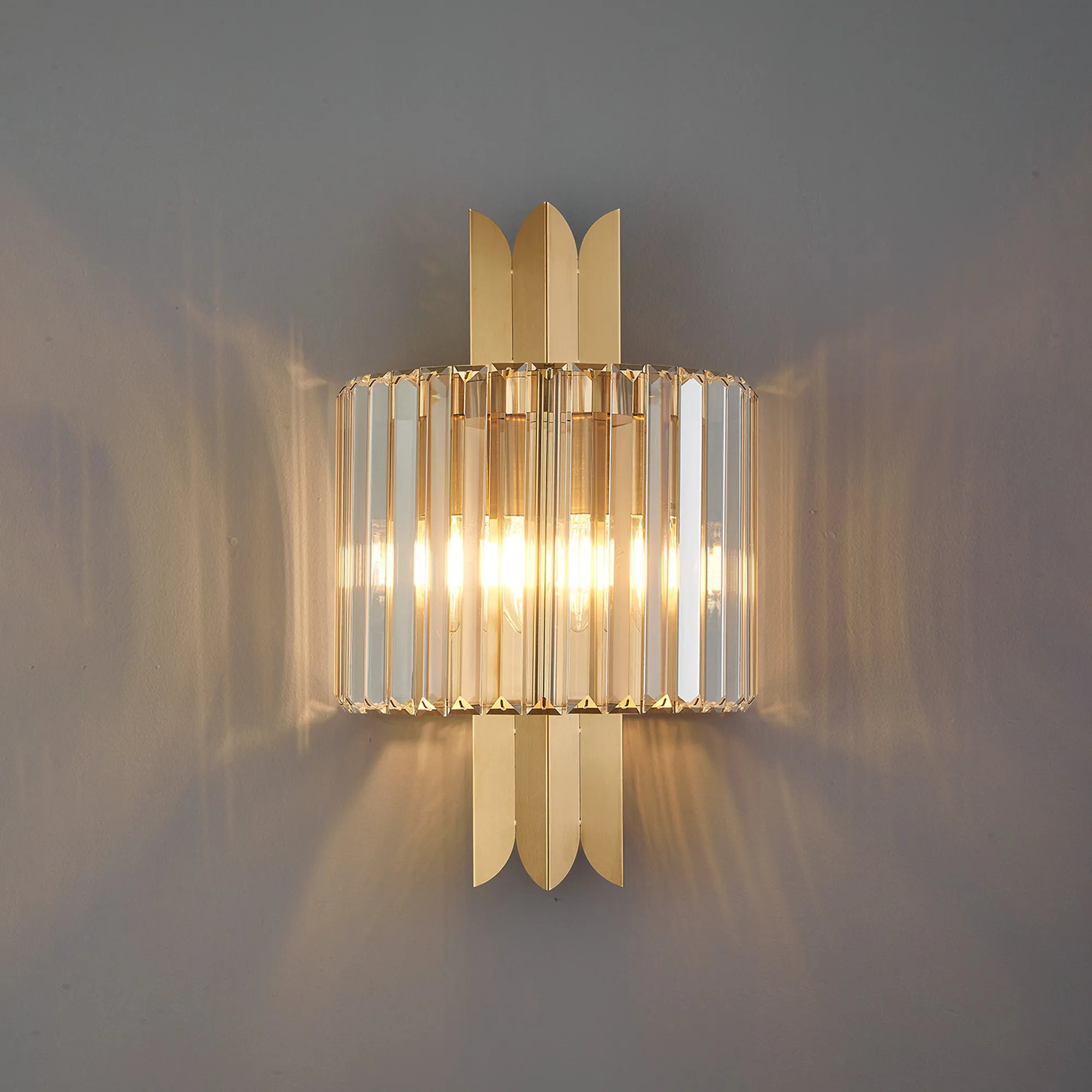 Lola Brass Crystal Wall Lights Diyas Flush Crystal Wall Lights